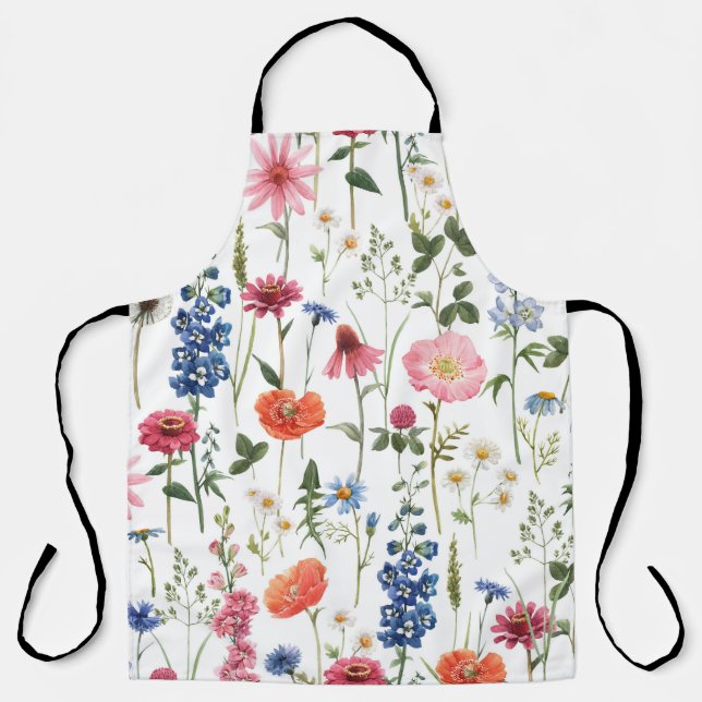 Summer wildflowers, watercolor seamless pattern. apron (Front)