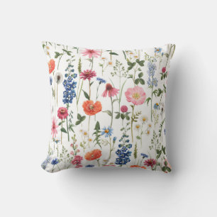 Summer wildflowers, watercolor seamless pattern. cushion