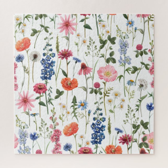 Summer wildflowers, watercolor seamless pattern. jigsaw puzzle (Vertical)