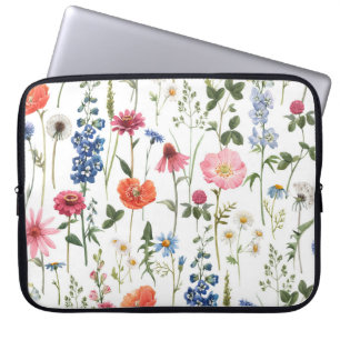 Summer wildflowers, watercolor seamless pattern. laptop sleeve