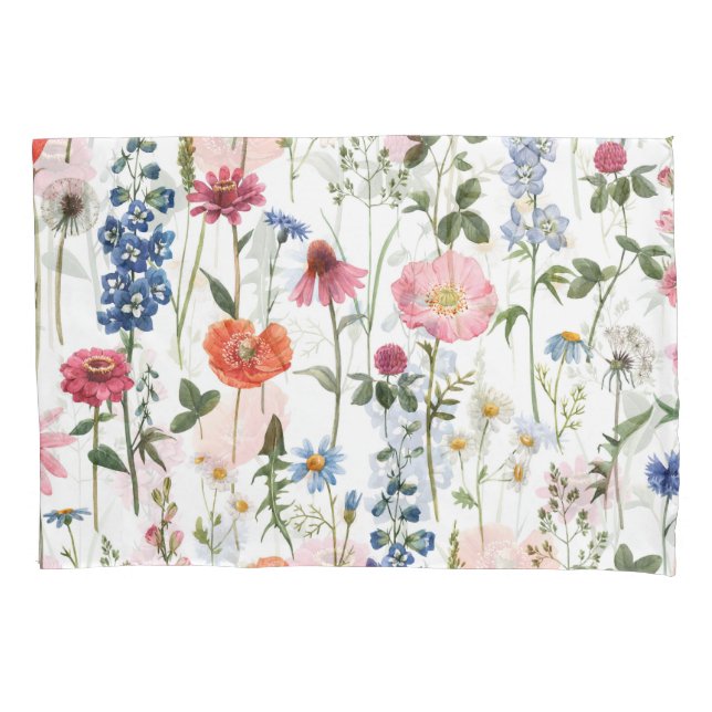 Summer wildflowers, watercolor seamless pattern. pillowcase (Front)