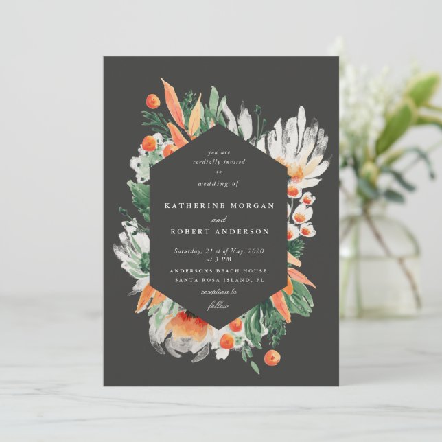 summer wildflowers watercolors wedding invitation (Standing Front)
