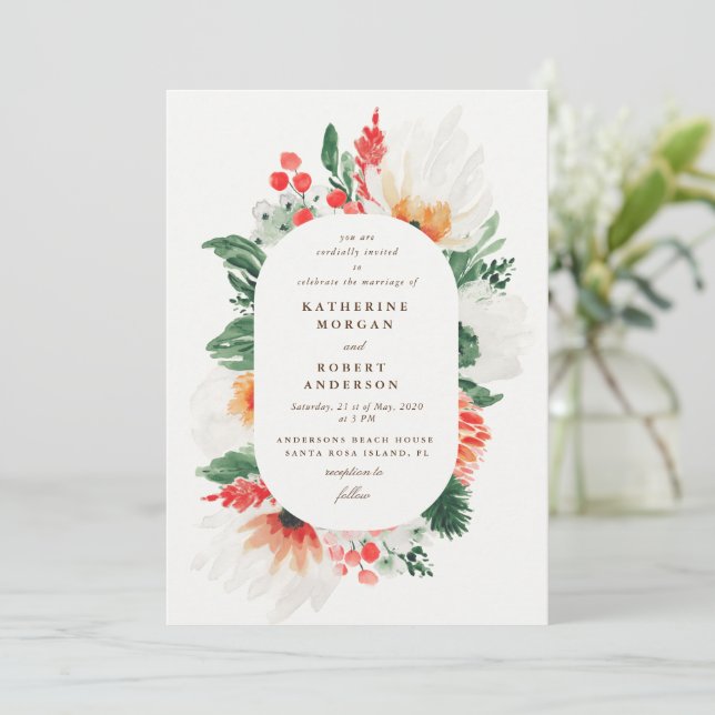 summer wildflowers watercolors wedding invitation (Standing Front)
