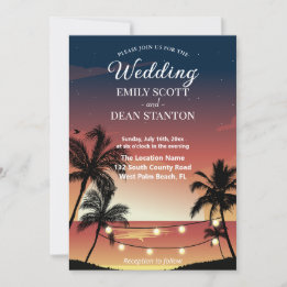 Summer With Sunset Palm Trees Wedding Invitation