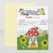 Summer Woodland Mushroom House Whimsical Birthday