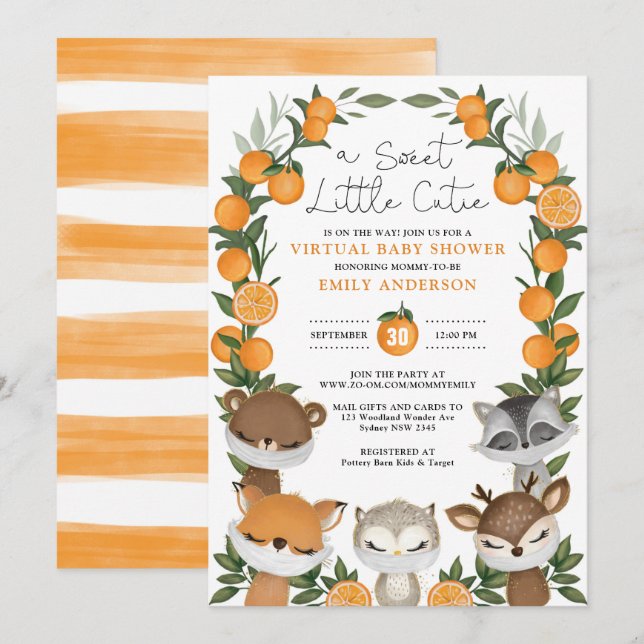 Summer Woodland Orange Citrus Virtual Baby Shower Invitation (Front/Back)