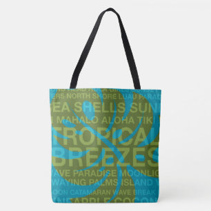 Summer Words Tropical and Monstera Leaf Beach Bag
