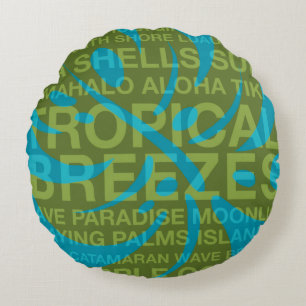 Summer Words Tropical and Monstera Leaf Reversible Round Cushion