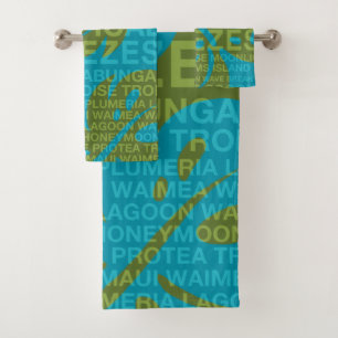 Summer Words Tropical and Monstera Leaf - Teal Bath Towel Set