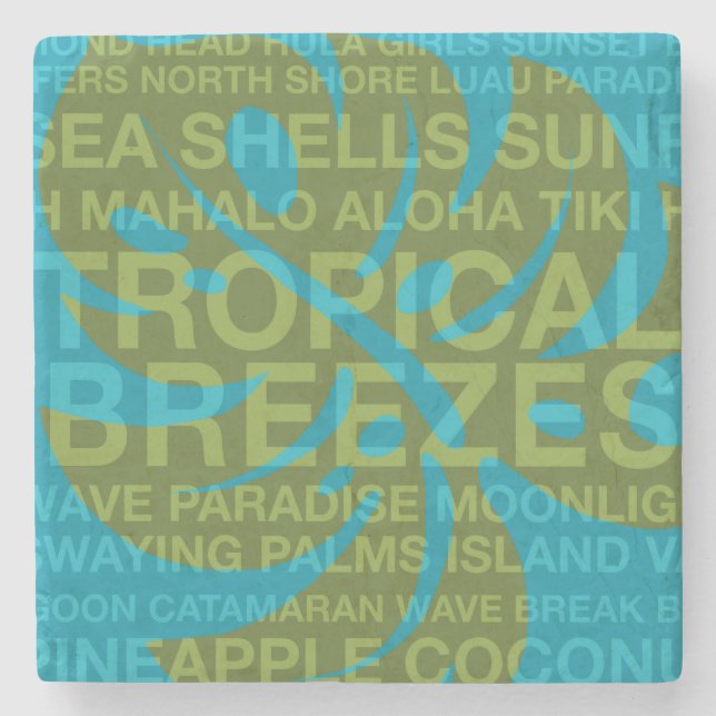 Summer Words Tropical & Monstera Tiki Bar Coaster (Front)