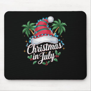 Summer Xmas Santa Hat and Palm Trees - Trocal Xmas Mouse Mat