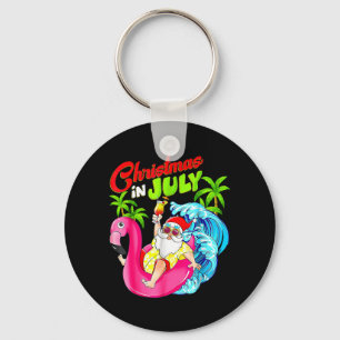 Summer Xmas Santa Hawaiian Flamingo Summer Beach Key Ring