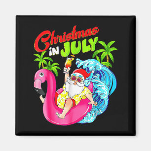 Summer Xmas Santa Hawaiian Flamingo Summer Beach Magnet