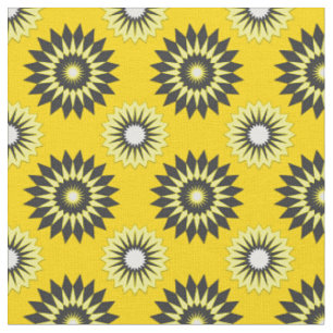 Summer yellow and black geometric flower pattern fabric