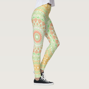 Summer Yellow and Green Mandala Pattern Design Leggings