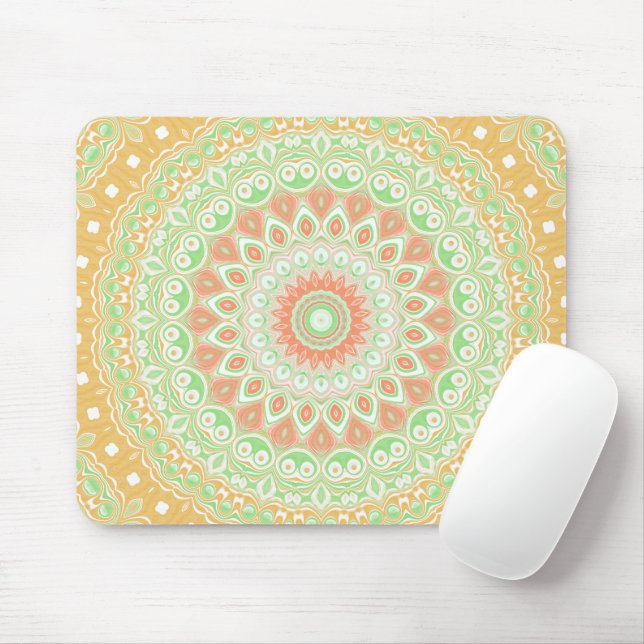 Summer Yellow and Green Mandala Pattern Design Mouse Mat (With Mouse)