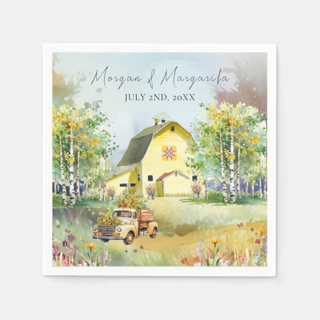 Summer Yellow Barn Cocktail Napkin (Front)