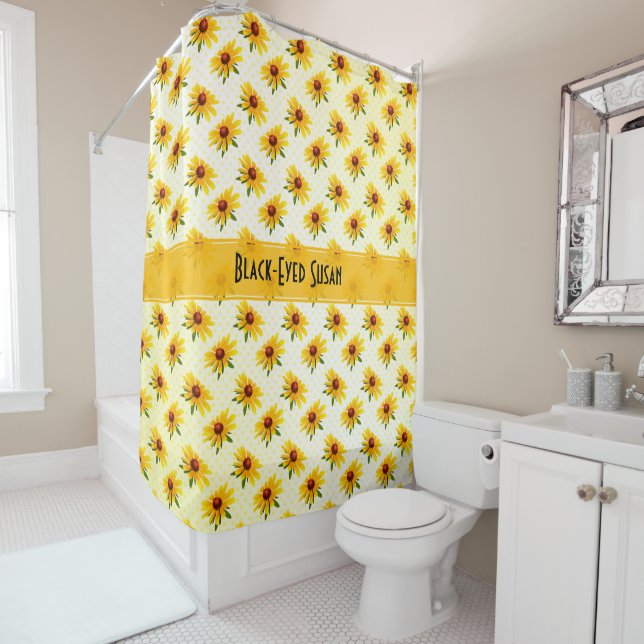 Summer Yellow Black-Eyed Susan Floral Photography Shower Curtain (In Situ)