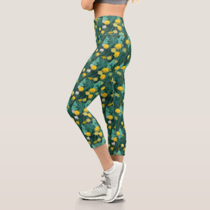 Summer Yellow Dandelions Capri Leggings