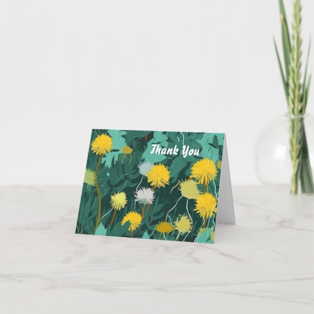 Summer Yellow Dandelions Thank You Card (Front)