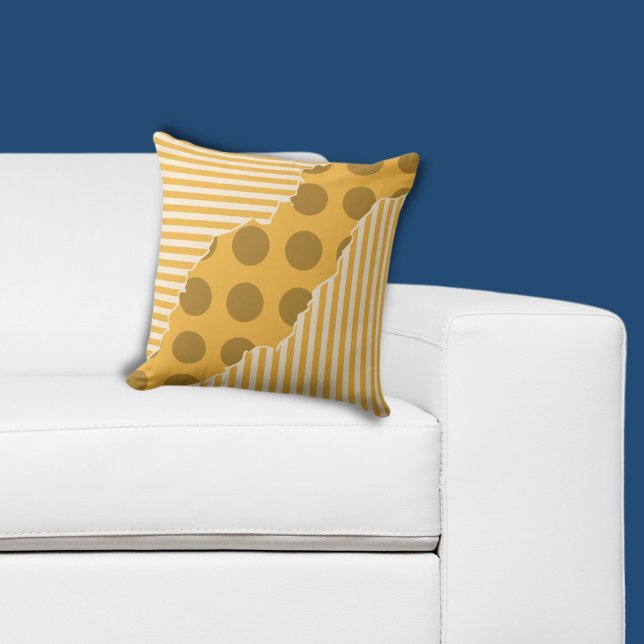 Summer Yellow Geometric Layered Stripes & Dots Cushion (Summer Yellow Geometric Layered Stripes & Dots Throw Pillow)