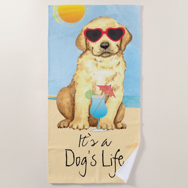 Summer Yellow Lab Beach Towel (Front)