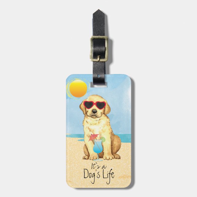Summer Yellow Lab Luggage Tag (Front Vertical)