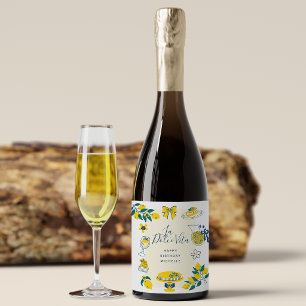 Summer Yellow Lemon Citrus Doodles Birthday Party Sparkling Wine Label