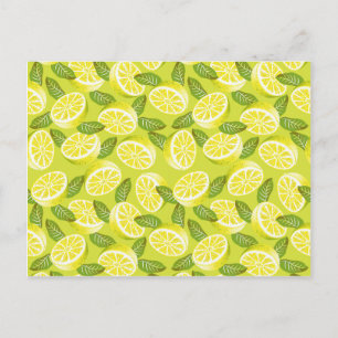 Summer Yellow Lemon Slices and leaves on yellow Postcard