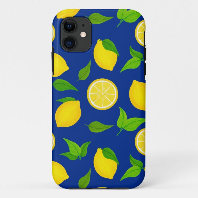 Summer Yellow Lemons with Royal Blue Pattern Case-Mate iPhone Case (Back)