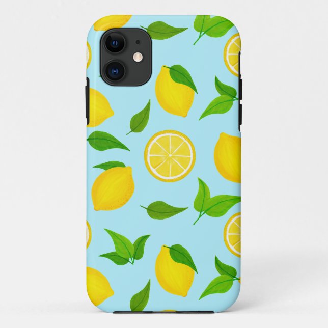 Summer Yellow Lemons with Soft Blue Pattern Case-Mate iPhone Case (Back)