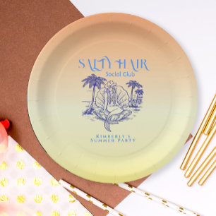 Summer Yellow Mermaid Cowgirl Birthday Party Paper Plate