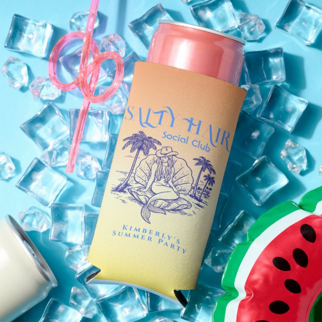 Summer Yellow Mermaid Cowgirl Birthday Party Seltzer Can Cooler (In Situ Summer)