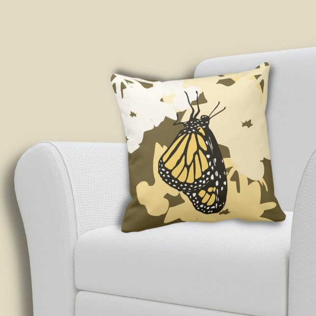 Summer Yellow Monarch Butterfly  Cushion (Monarch butterfly Insect Animal Yellow Throw Pillow)