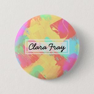 Summer yellow orange mint pink coral brushstrokes 6 cm round badge