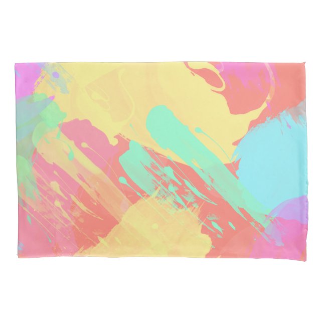 Summer yellow orange mint pink coral brushstrokes pillowcase (Front)