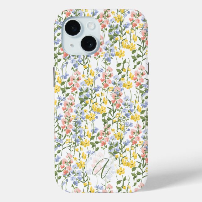 Summer Yellow Peach Wildflower Monogrammed Initial Case-Mate iPhone Case (Back)