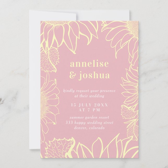 Summer yellow pink floral modern wedding invitation (Front)