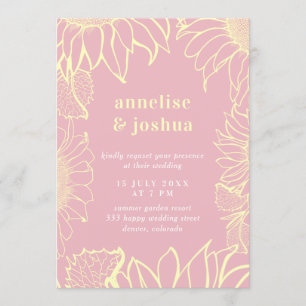 Summer yellow pink floral modern wedding invitation