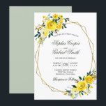 Summer yellow rose floral gold frame wedding invitation<br><div class="desc">Elegant, yellow rose floral script gold frame wedding invitation. This modern, botanical, watercolor design with beautiful watercolor yellow rose garden flower arrangement and green leaves. Feature a gold polygonal frame and an elegant handwritten typography design the bride and groom's name. At the back of the card soft green colour block....</div>