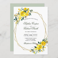 Summer yellow rose floral gold frame wedding
