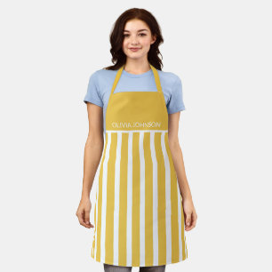 Summer Yellow Striped Customisable Name Apron
