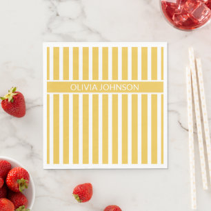 Summer Yellow Striped Customisable Name Napkin