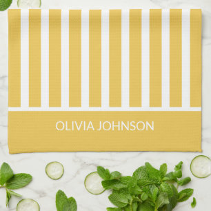 Summer Yellow Striped Customisable Name Tea Towel