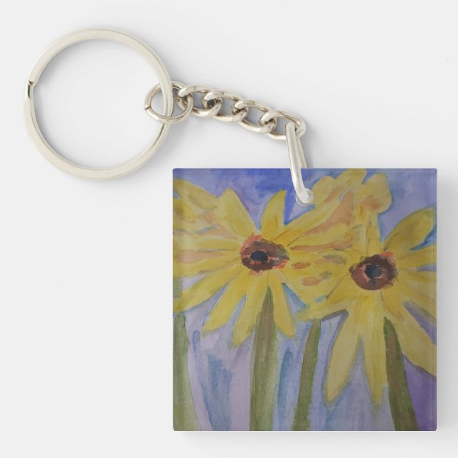 Summer Yellow Sunflowers Acrylic Key Ring (Front)