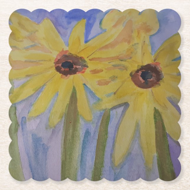 Summer Yellow Sunflowers Paper Coaster (Front)
