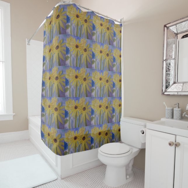 Summer Yellow Sunflowers Shower Curtain (In Situ)