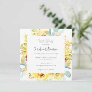 Summer Yellow Watercolor Floral Bridal Shower Invitation