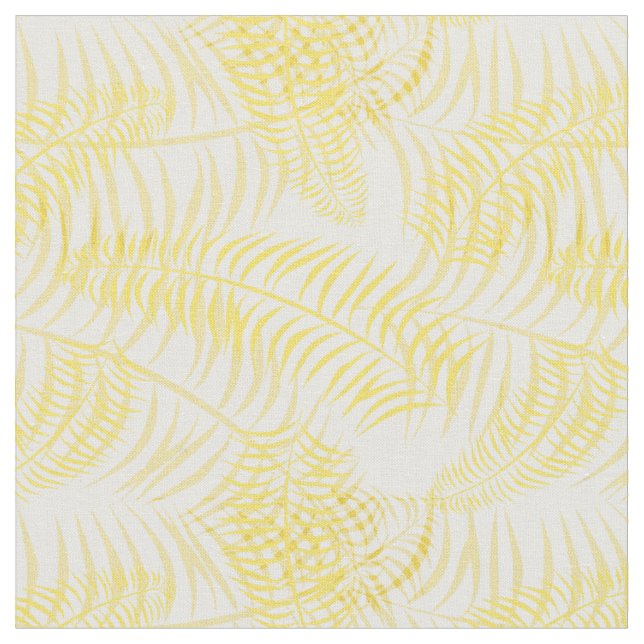 Summer Yellow White Palm Print Fabric (Close Up)