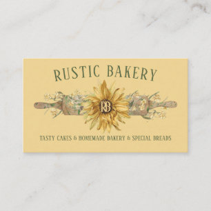 Summer Yellow Wood Rolling Pin Sunflower Bakery Business Card